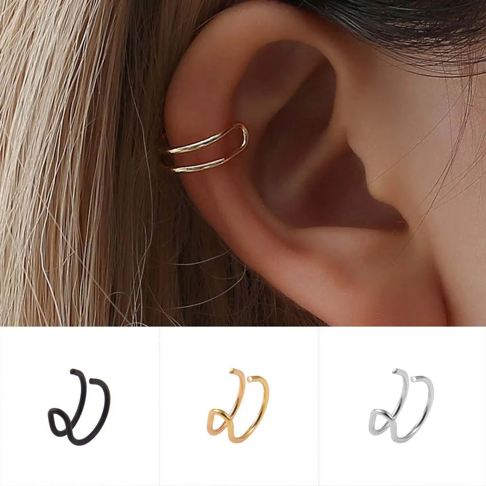 

Simple Personality Without Pierced Ear Clip Alloy Double C Cartilage Earrings U-Shaped Double Ring Nose Clip Lip Clip
