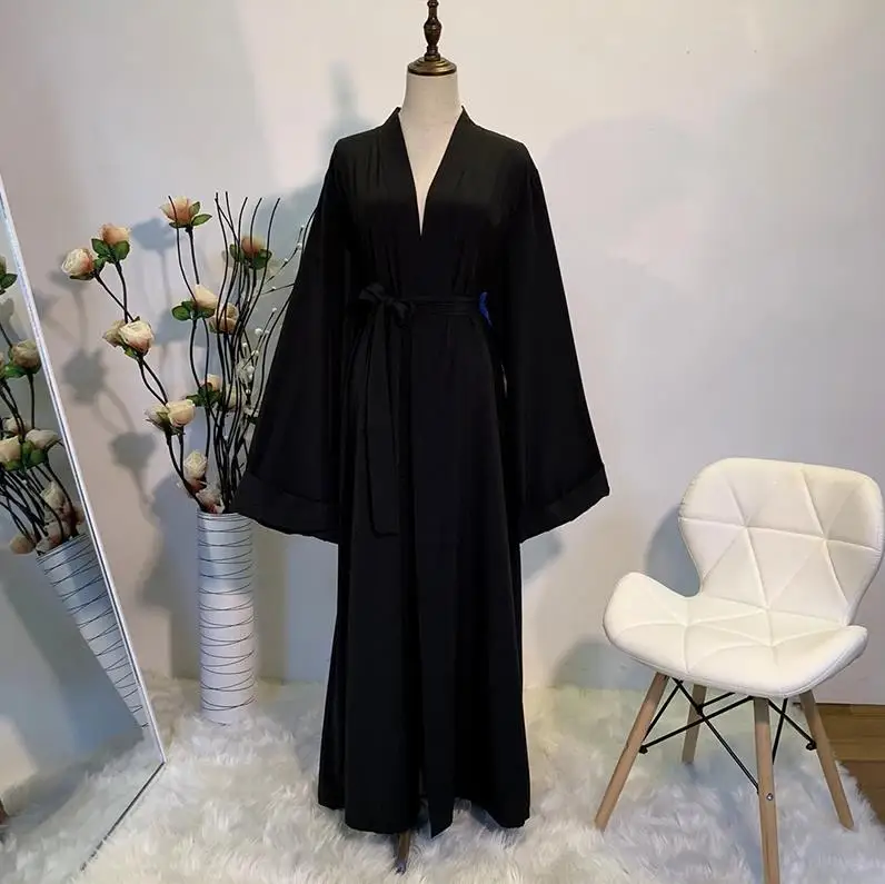 Сплошной цвет открытый абаи кимоно Дубай Кафтан Ислам Мусульманский хиджаб платье джилбаб Абая для женщин Кафтан халат турецкая исламская одежда - Цвет: Black cardigan