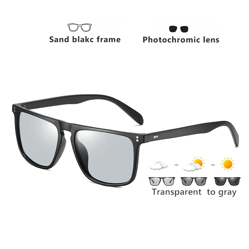 Brand Designer Rivet Square Photochromic Polarized Sunglasses Tony Stark Men Unisex Retro Sun Glasses Women gafas de sol hombre - Цвет линз: Sand Black-Gray