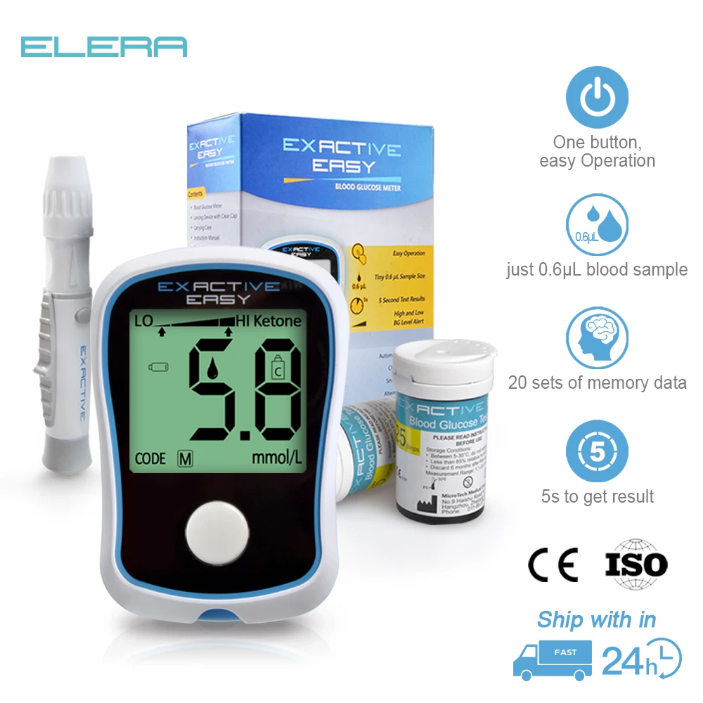 ELERA 혈당 측정기 의료 기기 당뇨병 테스트 스트립과 혈당 Glucometer 측정 Glucometro|blood ...