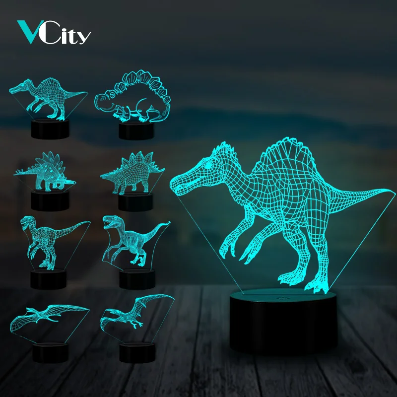 VCity Dinosaur 3D Lamp Spinosaurus Stegosaur Pterosaur Muliticolor Nightlight Amazing Visualization Optical Boy's Birthday Gift