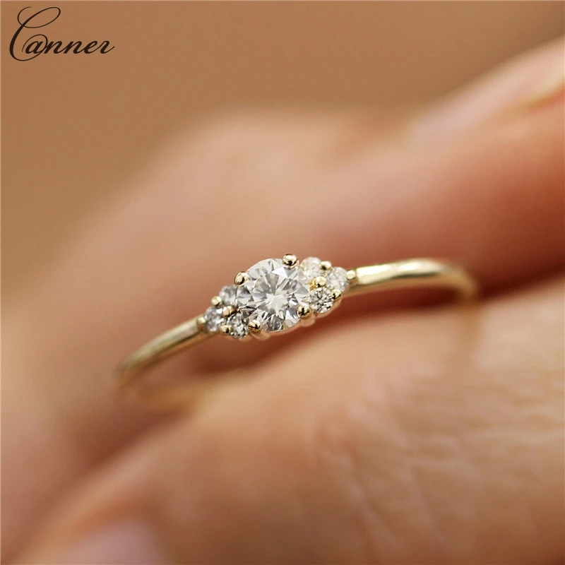 Женское Обручальное Кольцо CANNER Delicate CZ Crystal Золотое кольцо с кубическим цирконием