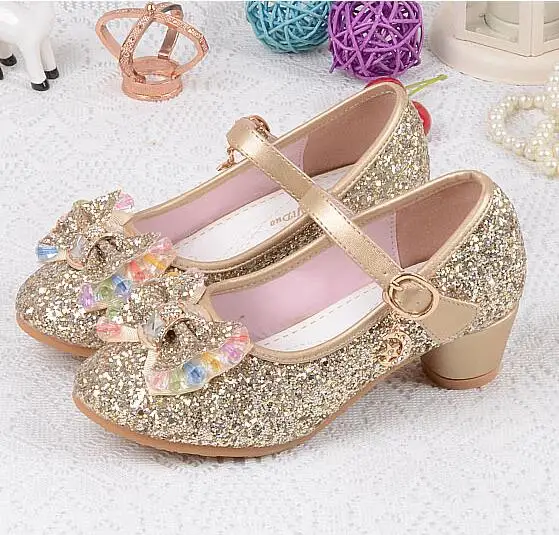 Girls Leather Shoes For Kids Beads High Heel Princess Autumn Spring Rubber Party Sandals Children |