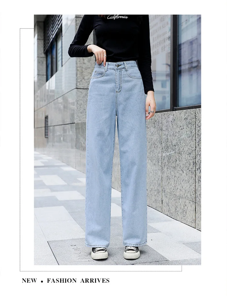 Женские джинсы с высокой талией, винтажные широкие джинсы, длинные женские свободные штаны, прямые брюки