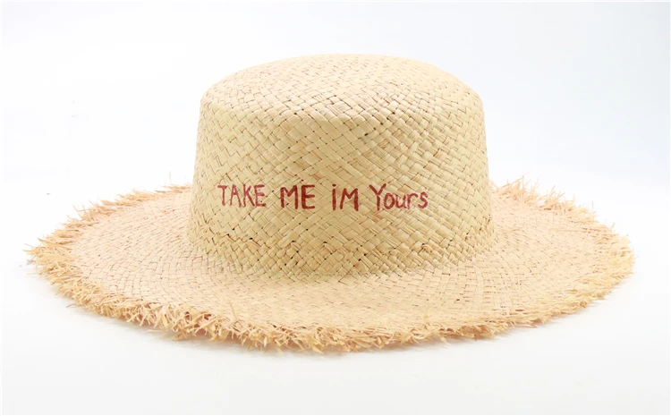 Дизайн, ручная роспись, TAKE ME IM YOURS, мягкая соломенная летняя шляпа от солнца, женские пляжные шляпы из рафии с буквами, нарядные плоские шапки