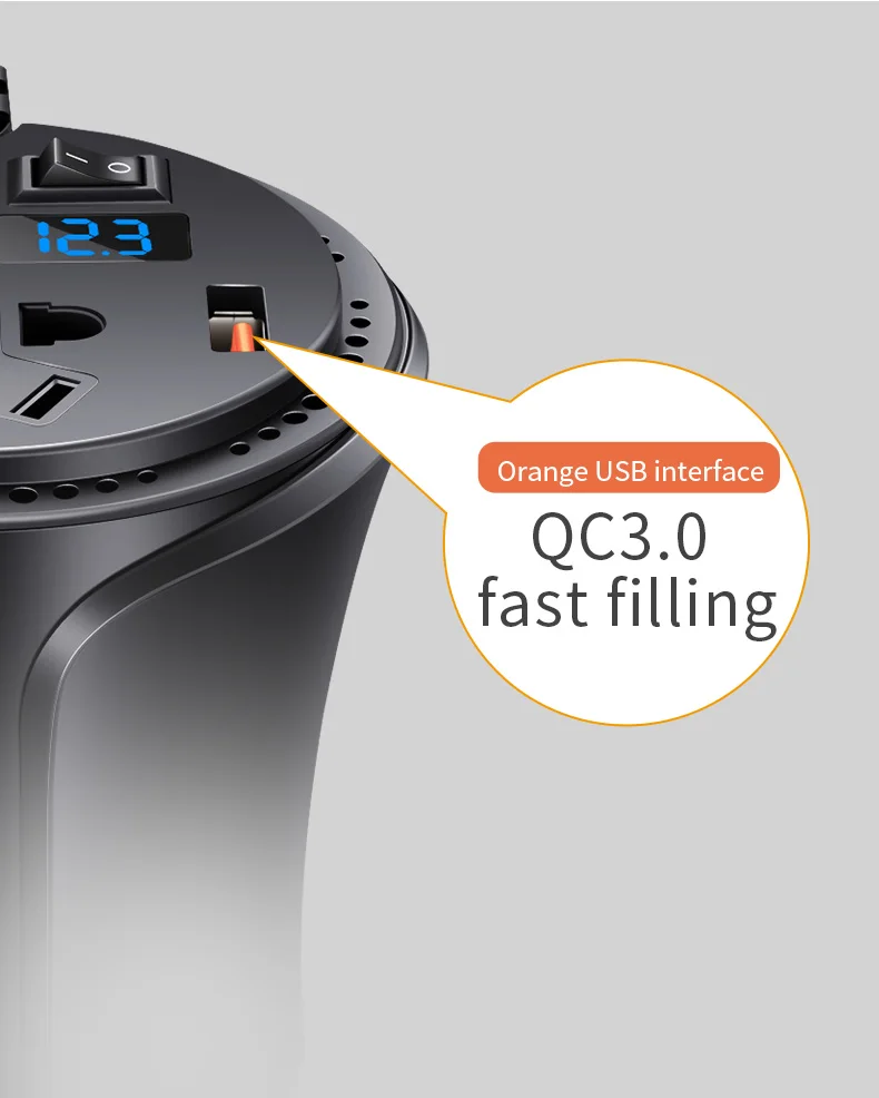 Порт ableDC12V в AC 220 В автомобильный инвертор QC3.0 Порт двойной зарядное устройство USB универсальный контроль напряжения батареи независимый переключатель