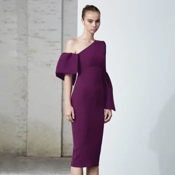 

Newest Celebrity Party Bodycon Bandage Dress Women Violet Flare Sleeve One-Shoulder Runway Sexy Night Club Dress Women Vestidos