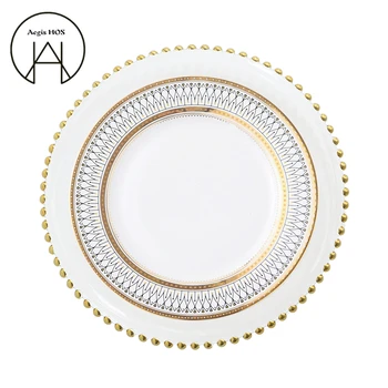 

Light luxury gold beads glass plate net red high-end restaurant table Plate set wedding party Ceramic plates Western Steak Dish