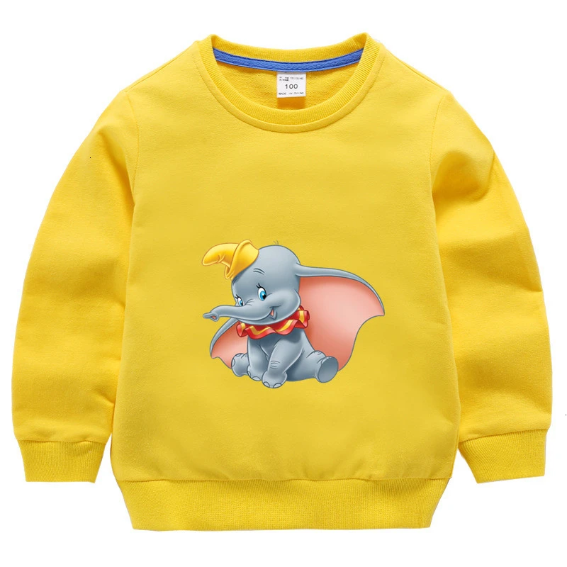 ; сезон осень; топы с круглым вырезом для мальчиков и девочек из фильма «Dumbo»; Забавный красивый цвет; детская футболка с героями мультфильмов; свитер для малышей