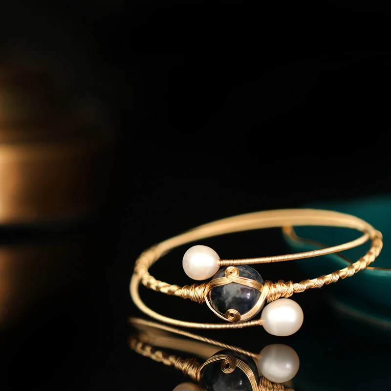 GLSEEVO Natural Fresh Water Pearl Bangles For Women Wedding Engagement Natural Stone Bracelet Jewelry Pulseras GB0176 - Цвет камня: Style 4