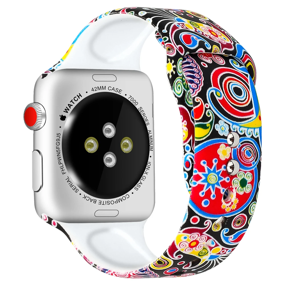 Силиконовый ремешок для apple watch группа 4 42mm 38mm 3 iwatch Группа 44 мм 40 мм браслет Корреа Спорт Популярные печати часы аксессуары