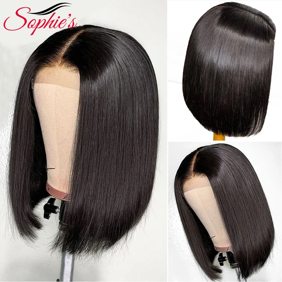 

Sophie's 4*4 Lace Closure Short Bob Human Hair Wigs Pre-Plucked Brazilian Straight Human Hair Wigs 150% Density Remy wig 8-14"