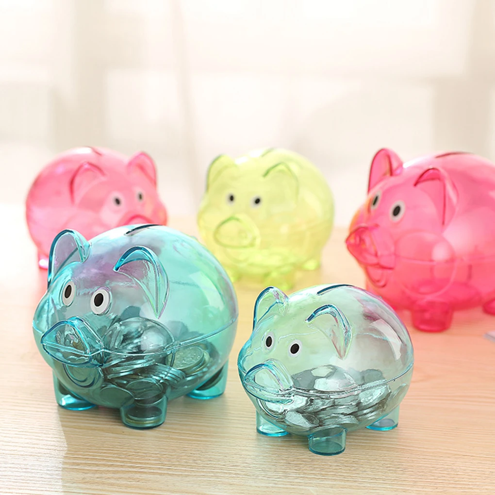 Practical and Attractive Useful and Fashion Transparent Plastic Money Saving Box Case Coins Piggy Bank Cartoon Pig Shaped 