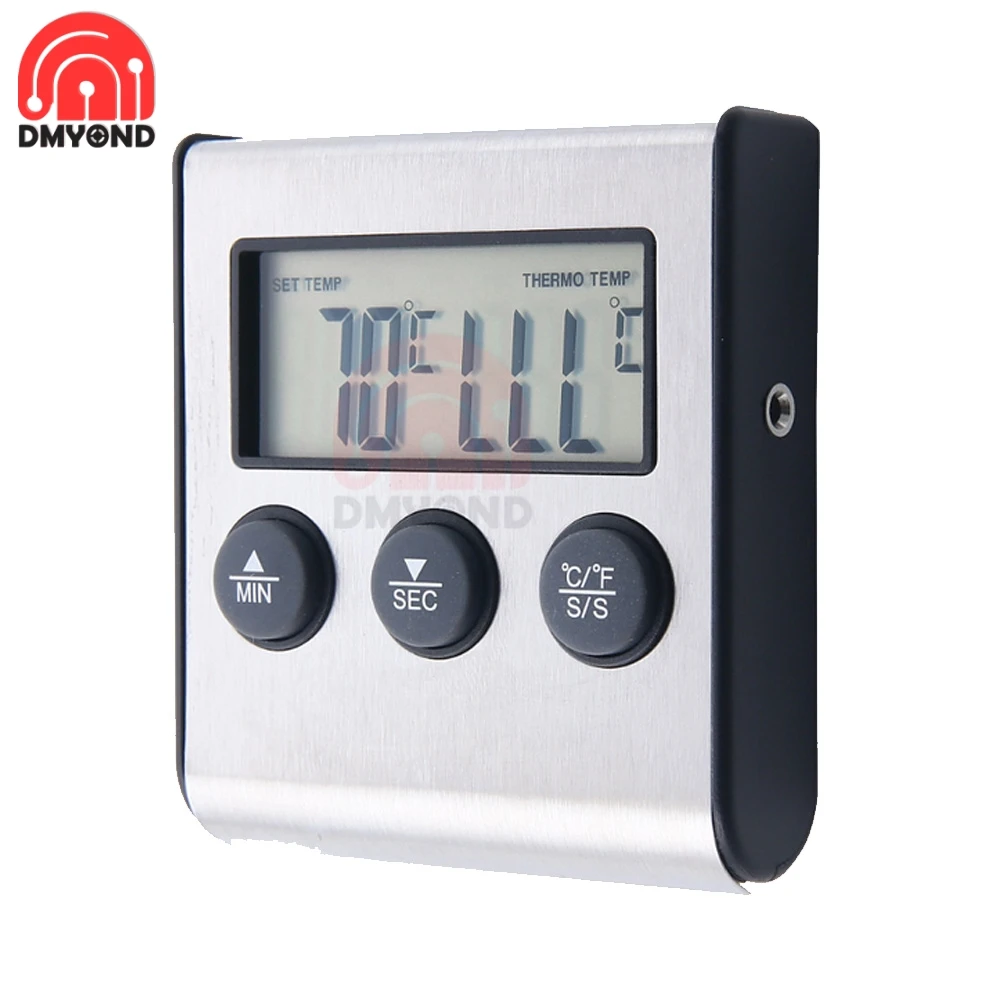 Thermomètre Numérique LCD Pour Cuisson - Sonde Inox - Four, Barbecue, Fumoir - Minuterie 99h, Alarme Température (piles Non Incluses)