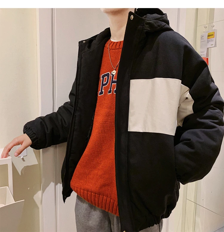 Winter New Japanese Bread Service Men's Fashion Casual Print Loose Thick Workwear Cotton Coat White / Black M-5XL