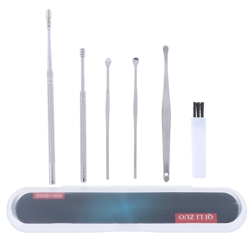 6PCS/Set Stainless Steel Spiral Portable Earpick Spoon Ear Wax Remover Cleaner Ear Care Beauty Tool Kit With Case