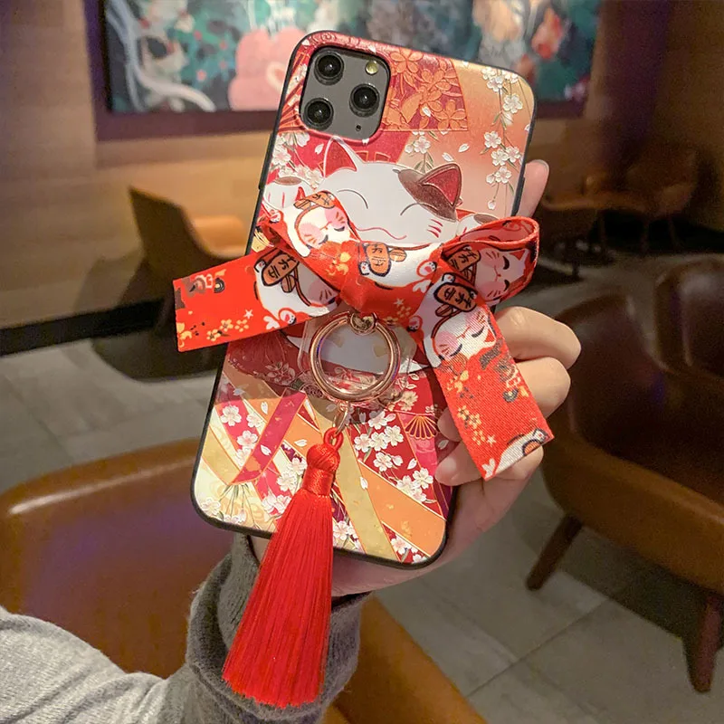 Милый 3D чехол для телефона с тисненым рисунком счастливого кота для iPhone X XS XR 11 Pro Max, Набор держателей колец для женщин, мягкий чехол для 6, 7, 8 Plus, счастливый чехол - Цвет: 10