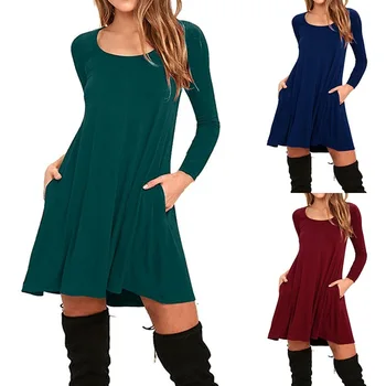 

Daily suit OWLPRINCESS 2019 Solid Color Loose-Fit Big Hemline Dress in Long Sleeve Large Size Dress