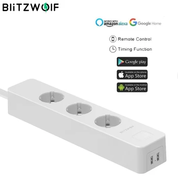 

BlitzWolf EU Plug 3300W 15A 3 Socket Outlet Dual USB Slot 2.4GHz WiFi Smart Electrical Sockets Timer APP Remote Work with Alexa