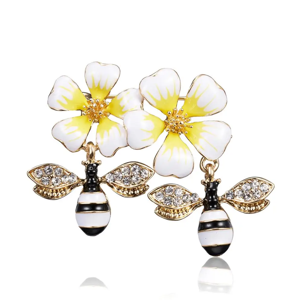 

Rinhoo Delicate Flower Yellow Bee Insects Animal Brooches Rhinestone Enamel Brooch Pins Dress Coat Accessories For Women Men