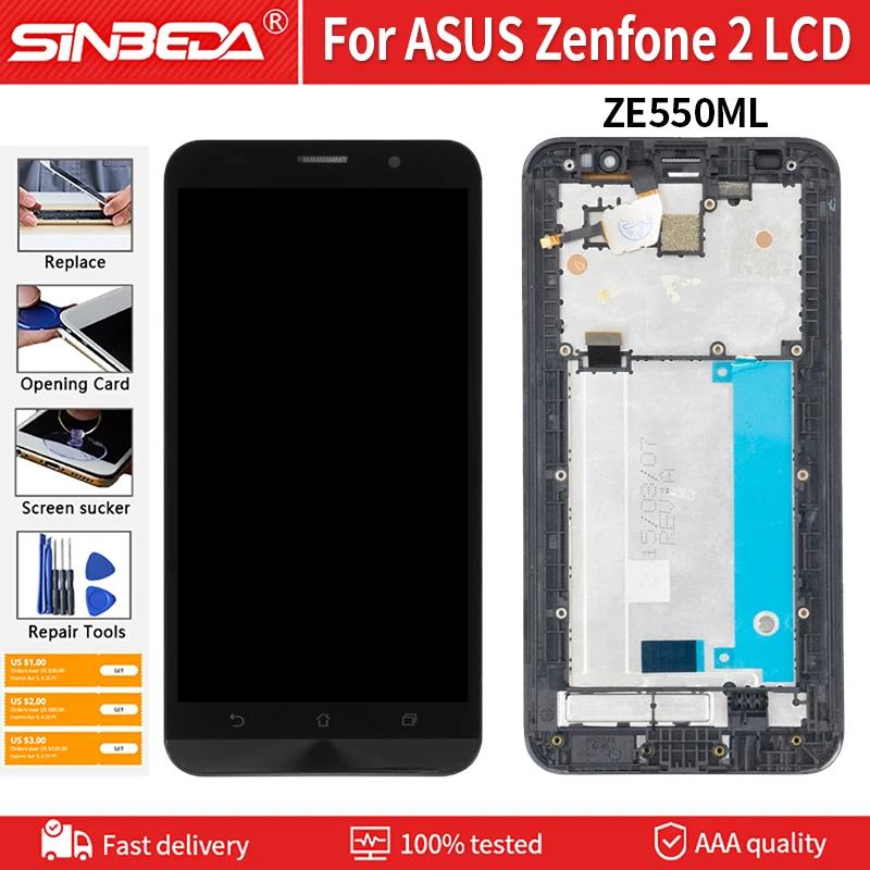 Оригинальный дисплей 5 дюйма для ASUS Zenfone 2 ZE550ML сенсорный ЖК-экран с рамкой сменный