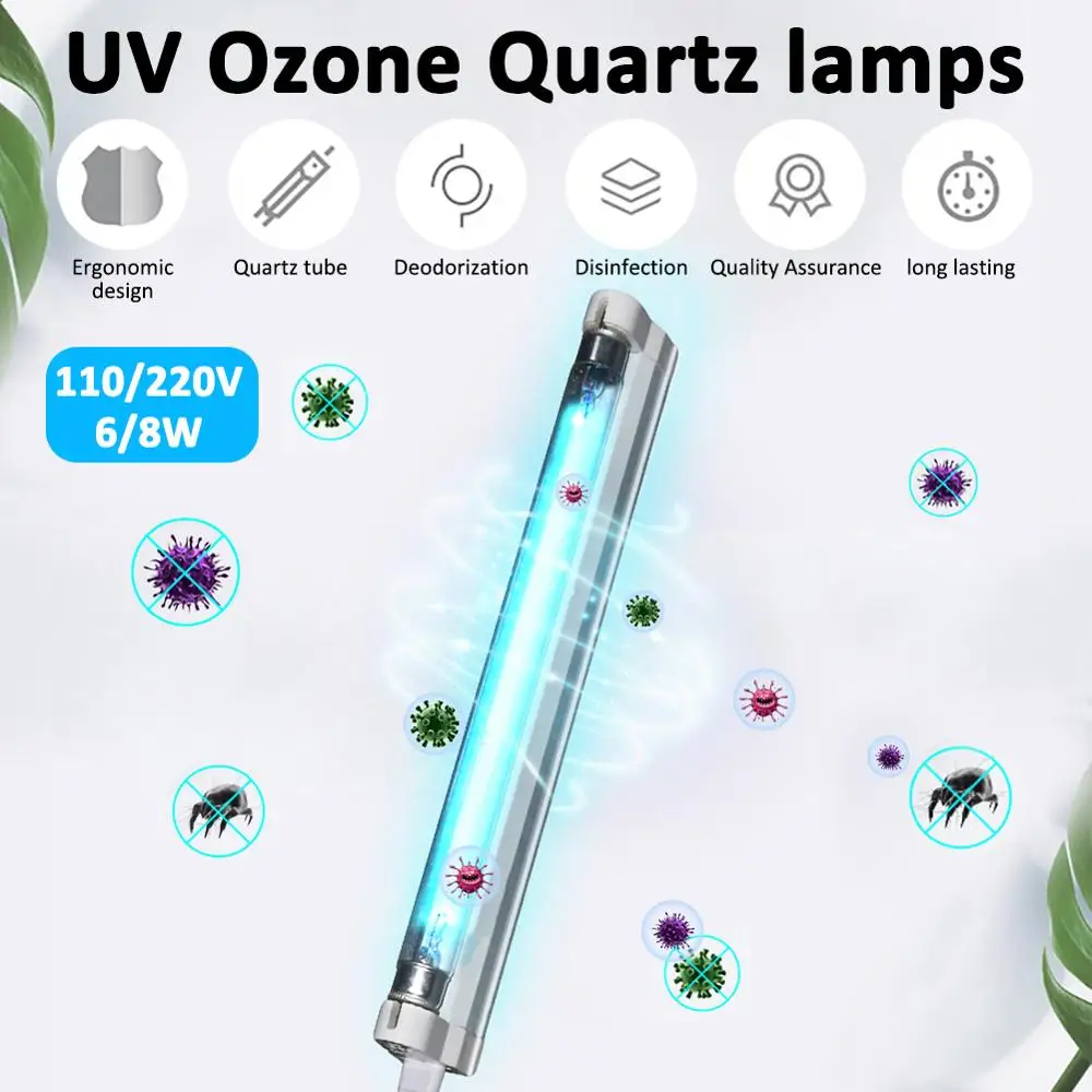

6W 8W UV germicidal lamp T5 tube with clamp UVC sterilizer sterilizer dust mite UV quartz lamp for hospital bedroom 110v 220v