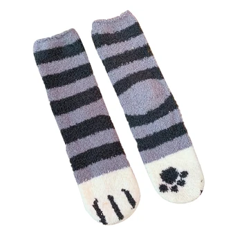 

1pair Keep Warm Fashion Comfy Winter For Women Cat Paw Cute Floor Gifts Thickening Fuzzy Tube Sleep Socks Accessories