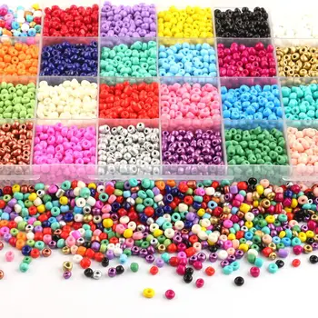 

24 Colors Multicolor Beading Glass Seed Beads 4mm Perles Miyuki Delica Round Spacer Mini Beads, Approx 7200pcs with Container