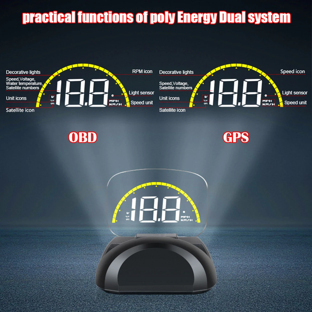 Автомобильный HUD Head Up display OBD Head Up display Автомобильный цифровой датчик увеличения измеритель скорости вольтажа и т. Д. Автоматическая диагностическая сигнализация температуры воды