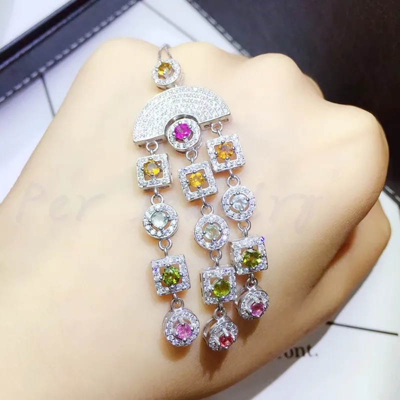 Натуральный турмалин aulic стиль ожерелье кулон 925 стерлингового серебра 0.15ct* 14 шт. драгоценный камень# Q910122