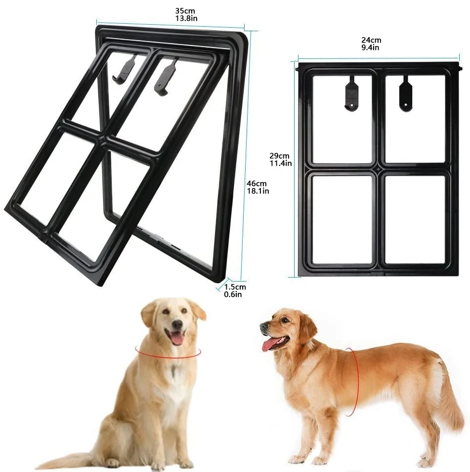 Plastic Pet Door for Screen Door Protector Dog Sliding Screen Doggy with Flap Automatic Close Lockable Cat Gate