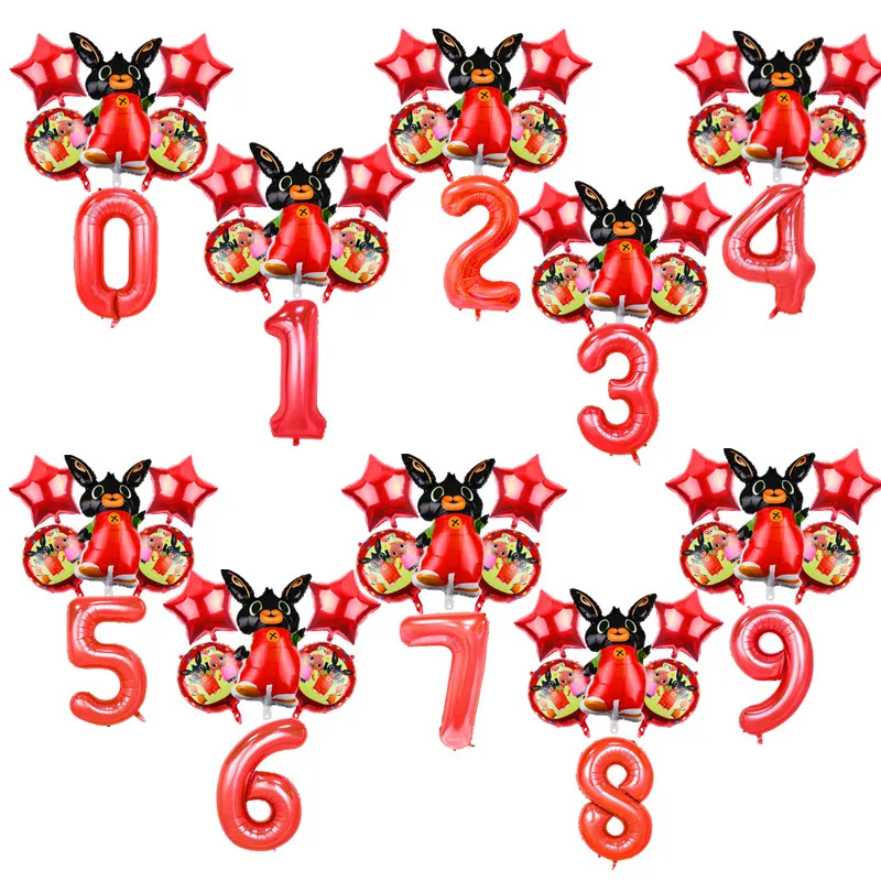 

6pcs 86*60cm Bing Bunny Foil Balloon Cartoon Rabbit Balloons 32inch Number Baby 1 2 3 4 5 6th Birthday Party Decor Supplies Toys