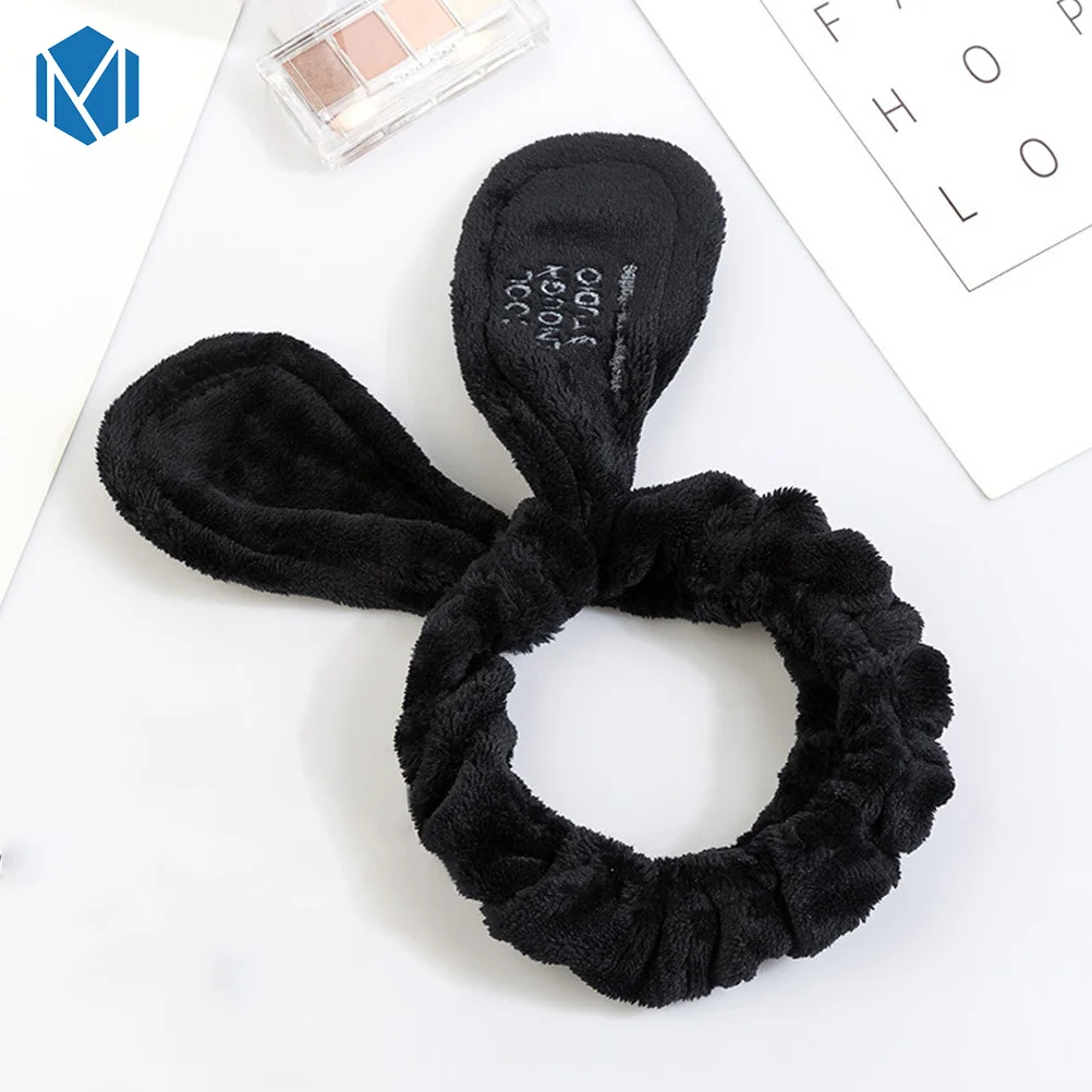 Black Ear M MISM коралловый флис письмо OMG головные повязки с бантиком для женщин девочек мыть лицо эластичная чалма лента для волос Макияж Аксессуары для волос - Цвет: Black Ear