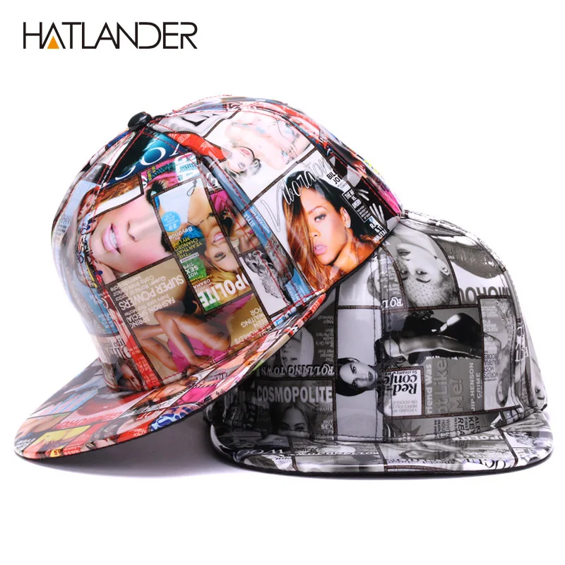 HATLANDER модные кожаные бейсболки для женщин полная печать снепбеки классные хип