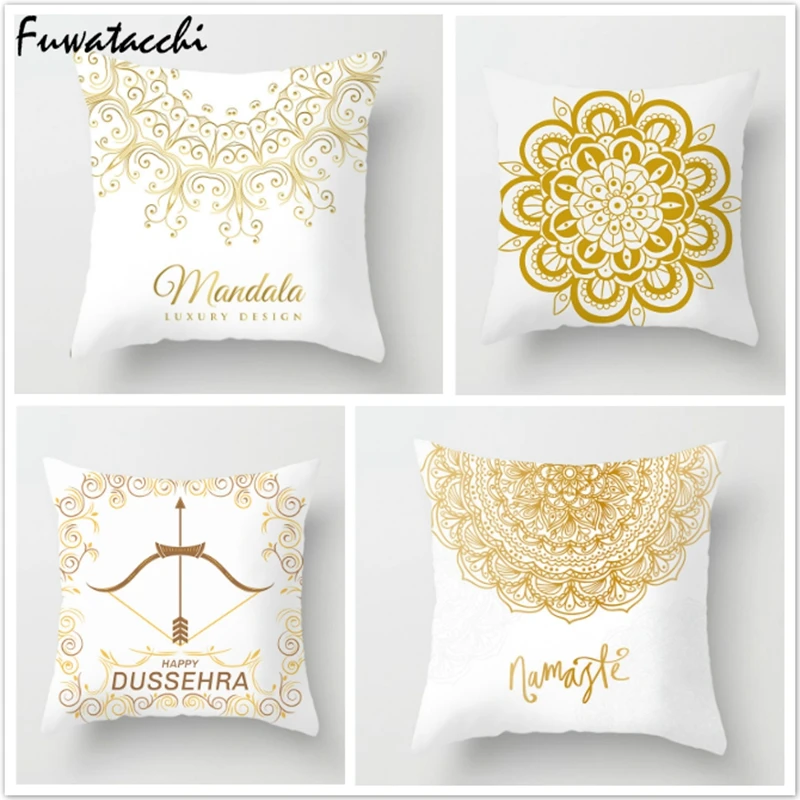 

Fuwatacchi Floral Printed Cushion Cover Golden Mandala Arrow Moon Pillow Cover Lantern Decorative Pillowcase for Home Sofa