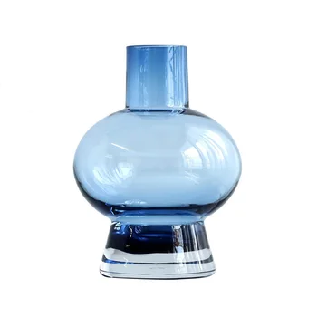 

Wide Belly Transparent Vase Blue & Green Flower Vase Home Decoration Figurine Glass Hydroponics Miniature Model Crafts Container