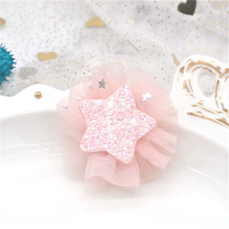 snow bud stars 10 шт./лот, милые заколки для волос для девочек, блестящая заколка в виде звезды и сердца с блестящей сетчатой сеткой и бантом в виде цветка, модные аксессуары для волос, заколки для волос - Цвет: snow bud stars