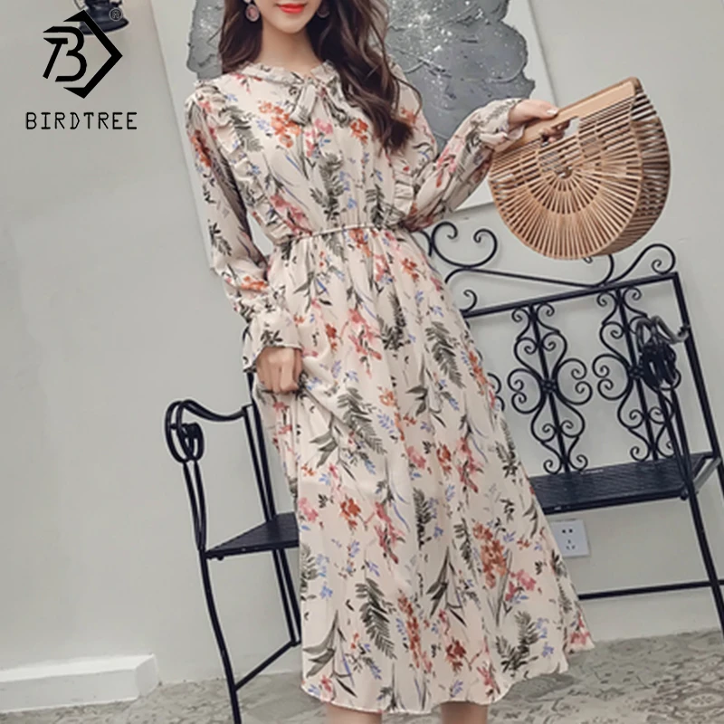 Женское шифоновое платье средней длины офисное с расклешенными рукавами