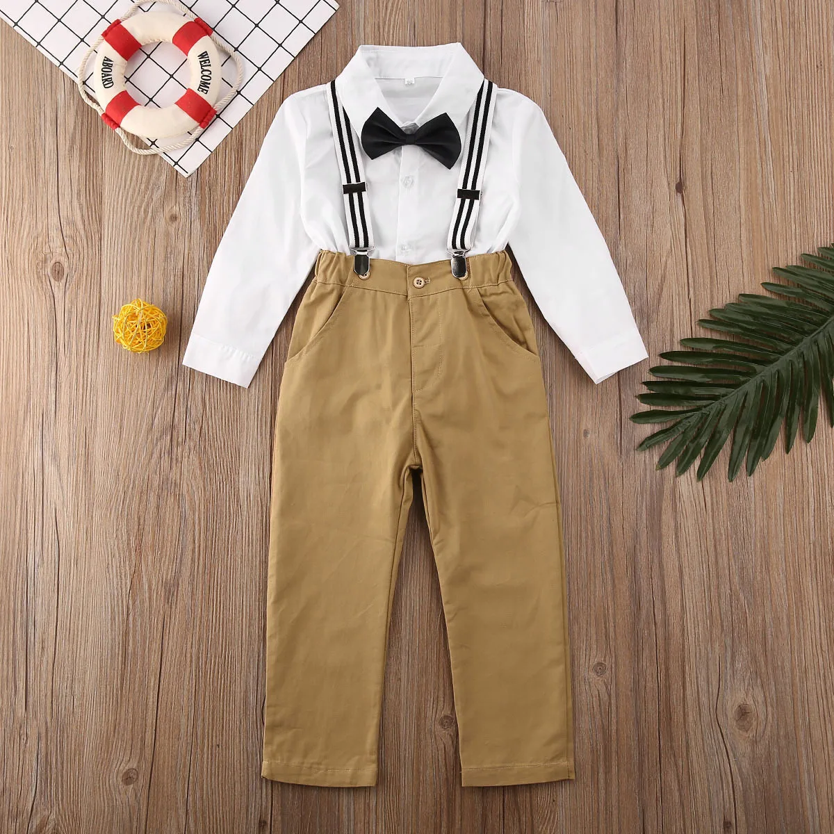Newborn Baby Boy Clothes Leopard T-shirt Tops+bib Pants Gentleman Outfits Set