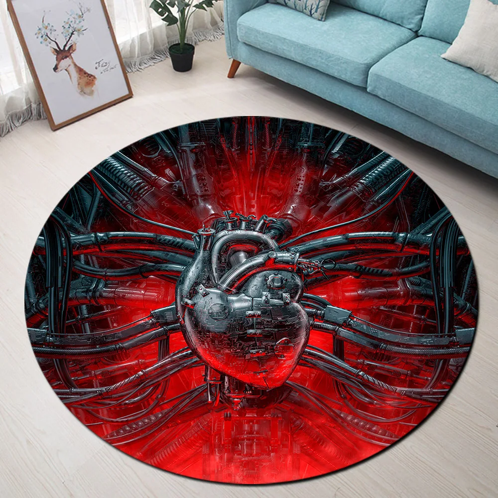 Mechanical Metal Heart Creative Floor Rug Round Carpet Living Room Area Computer Desk Chair Non-slip Carpets Home Doormat | Дом и сад