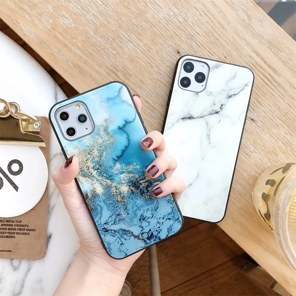 Чехол для телефона из закаленного стекла с мрамором IPhone 11 защитный гладкий