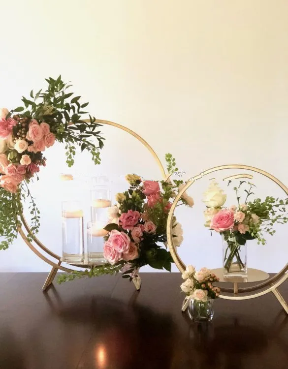New Gold Candle Holders Metal Candlestick Flower Vase Table Centerpiece Event Rack Road Lead Wedding Decoration 1186 | Дом и сад