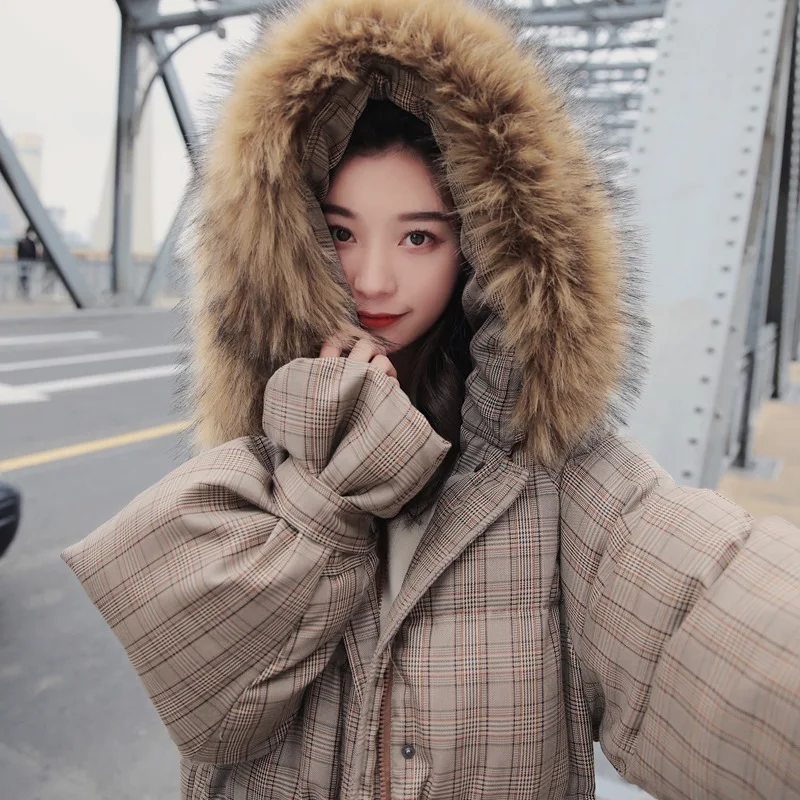 

Plaid Cotton Coat Women's 2019 Winter New Style Mid-length Cotton-padded Jacket over-the-Knee Casual Thick Cotton-padded Clothes