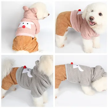 

Christmas Pet Clothing Cartoon Clothes for Dog Jumpsuits Costume Elk Print Dogs Cute Autumn Winter Warm Thicken Collar Perro