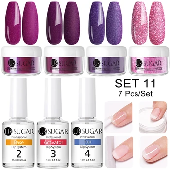 

UR SUGAR 7Pcs Dipping Glitters Set Color Nail Glitter Powder Acrylic Pigment Solid Colors Powder Manicures Nail Art Decoration
