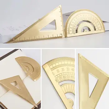

1pcs Brass Geomitric Ruler Golden Retro Semicircle Office & Supply Quality Protractor Copper Length High School Protractor A4F9