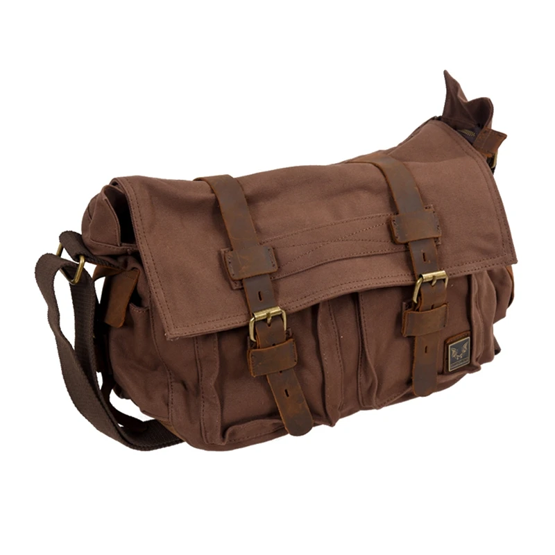 

MUCHUAN Men's Vintage Canvas Leather School Shoulder Bag Messenger Sling Crossbody Bag Satchel-dark coffee