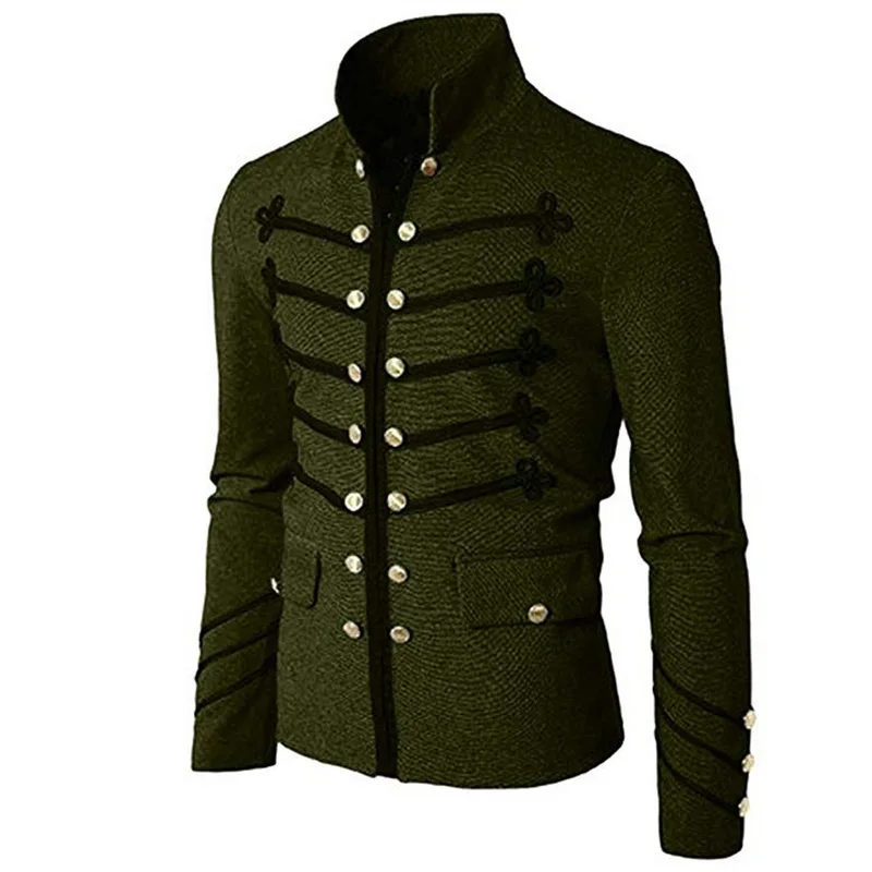 Мужская винтажная однотонная Готическая куртка в стиле стимпанк, туника в стиле рок, Униформа, Мужской винтажный костюм в стиле панк, металлическая военная куртка, верхняя одежда - Цвет: Army Green