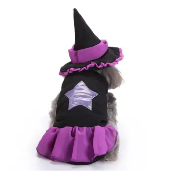 

Dog Cat Halloween Witch Costume,Pet Cosplay Costumes,Puppy Warm Outfits Fleece
