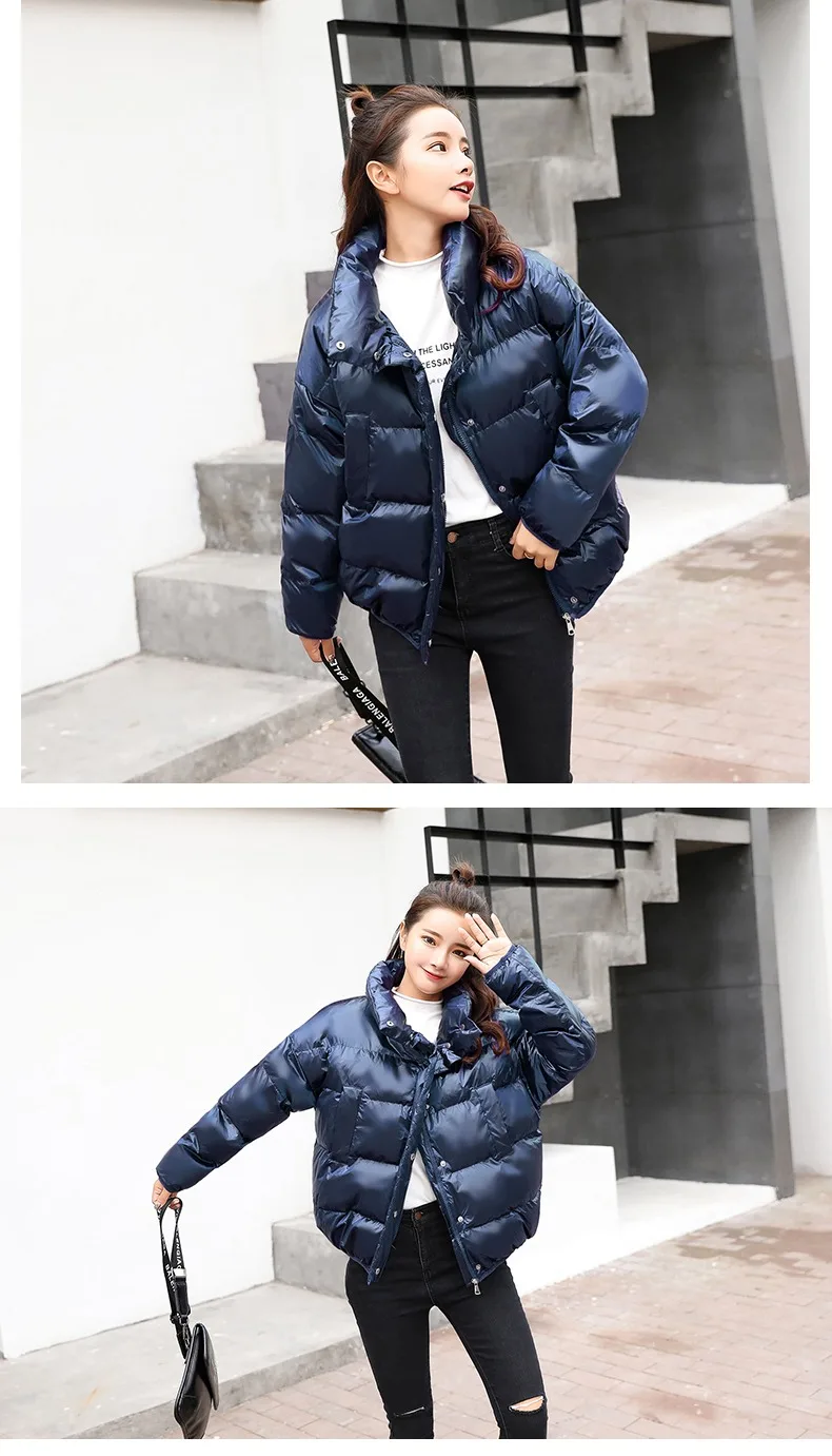 Winter Coat Women's Thick New Style Korean-style Loose Fashion Short down Coat Solid Color Stand Collar Cotton Coat